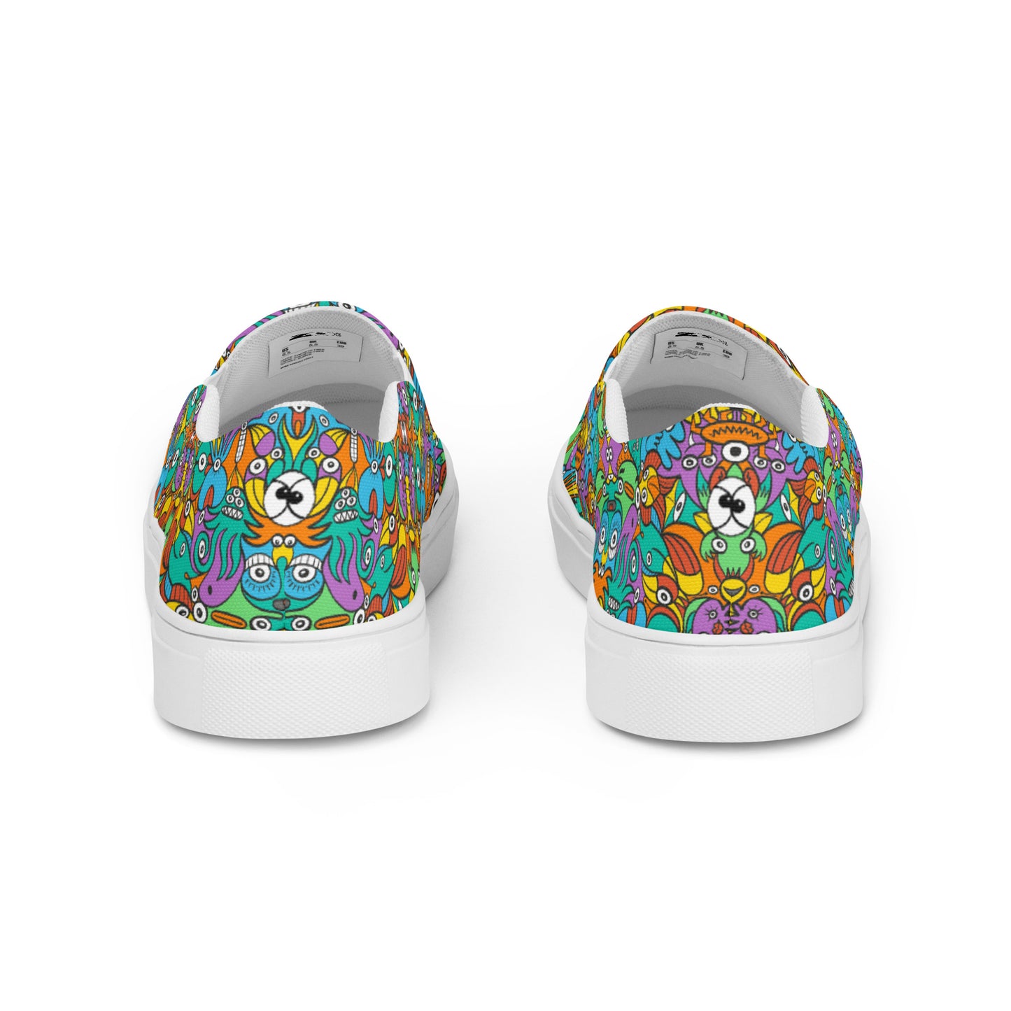 Fantastic doodle world full of weird creatures Women’s slip-on canvas shoes. Back view