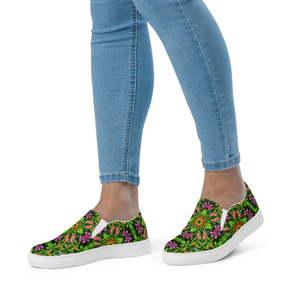 Magical garden full of flowers and insects Women’s slip-on canvas shoes. Lifestyle