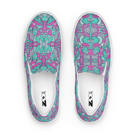 Sea creatures from an alien world Women’s slip-on canvas shoes. Top view