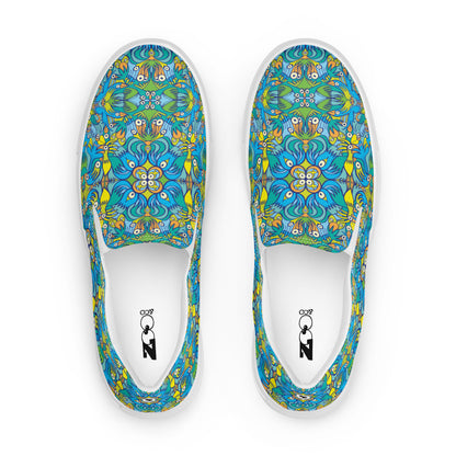 Exotic birds tropical pattern Women’s slip-on canvas shoes. Top view