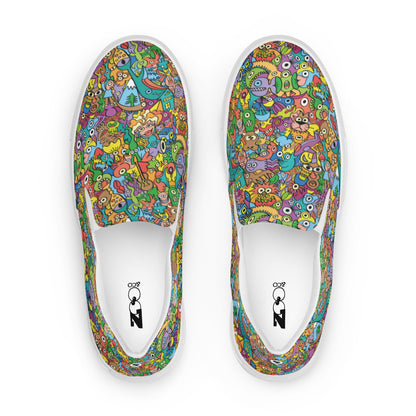 Cheerful crowd enjoying a lively carnival Women’s slip-on canvas shoes. Top view