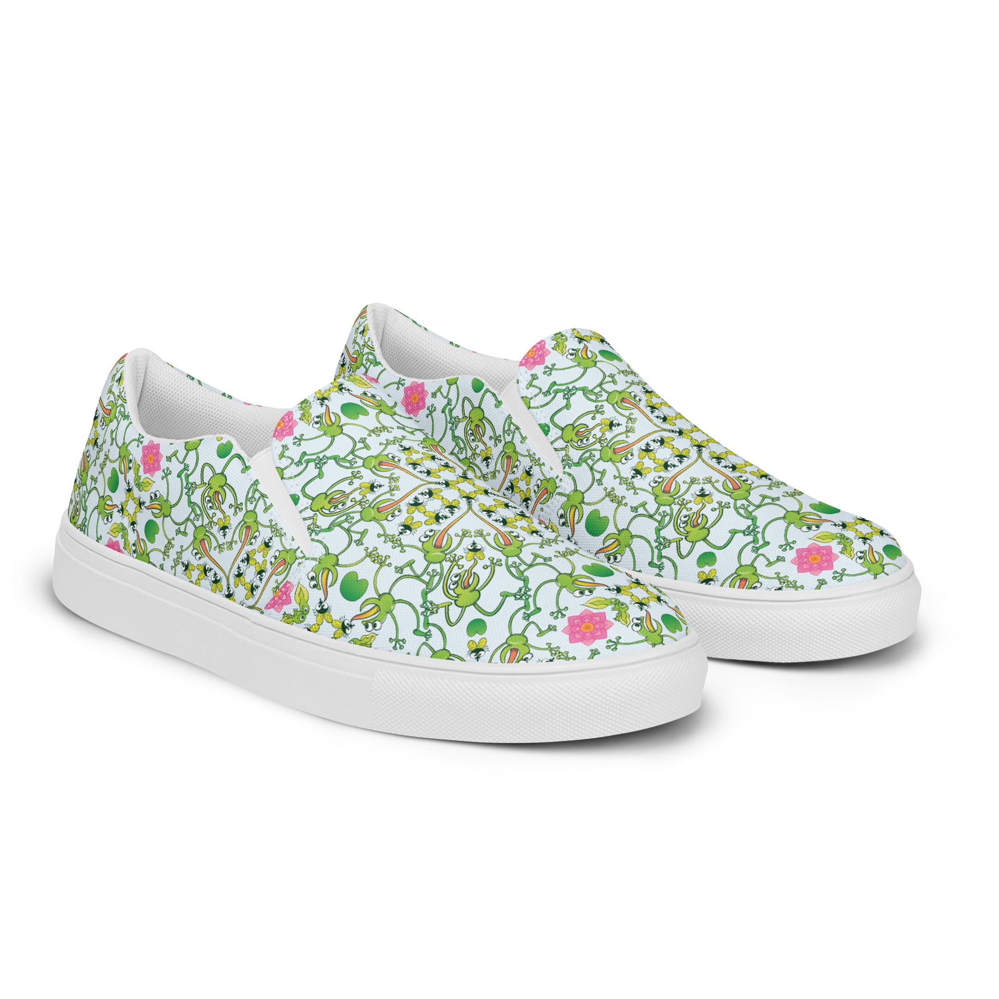Funny frogs hunting flies Women’s slip-on canvas shoes. Overview
