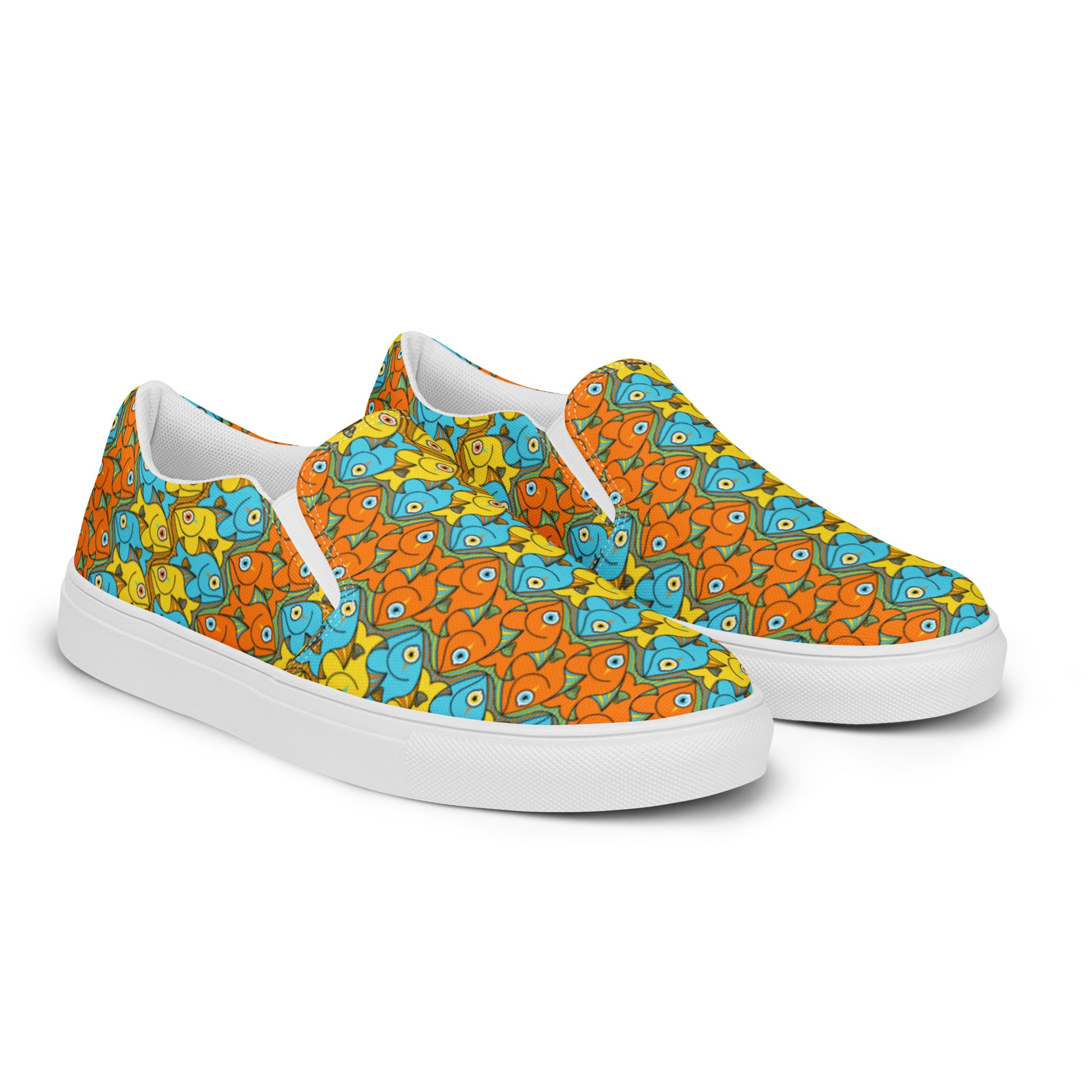 Smiling fishes colorful pattern Women’s slip-on canvas shoes. Overview