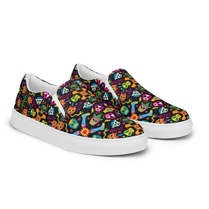 Mexican wrestling colorful party Women’s slip-on canvas shoes. Overview
